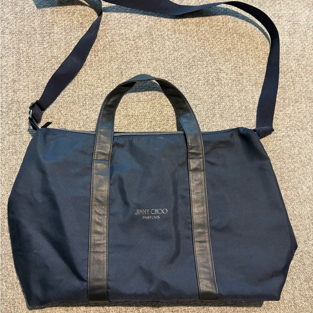 Jimmy Choo Navy Canvas Duffel with Black Leather Trim